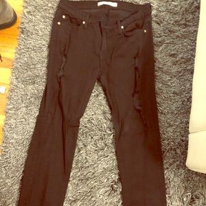 Black crop rip jeans